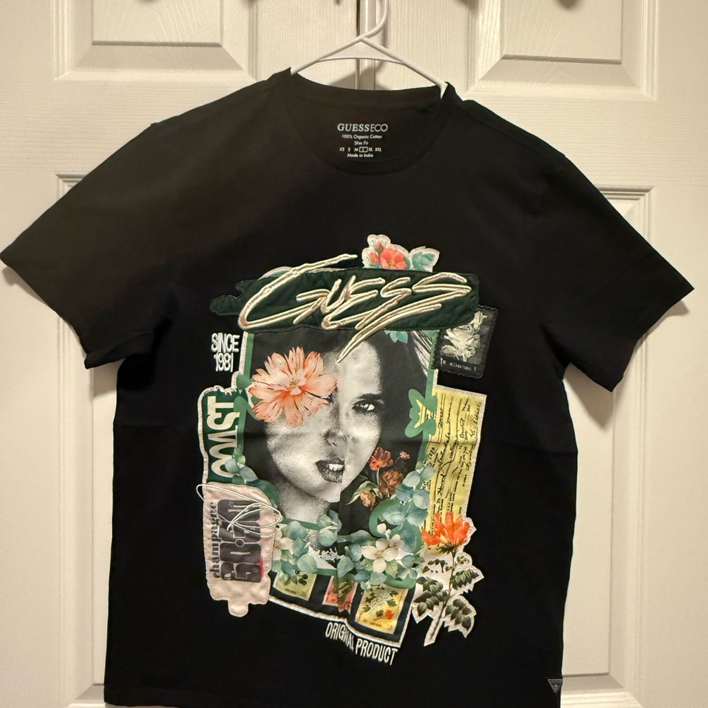 Guess Black T-Shirt with Artistic Graphic